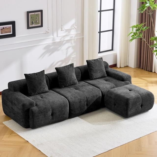 MELLCOM 104'' Modular Sectional Boneless Couch, L Shaped Corner Sofa with Deep Seat&Wide Armrest Design, Cloud Couch for Living Room, Bedroom, No Assembly Required (Black)