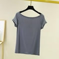 thumbnail image 3 of Ohufall Pajama Tops for Women Solid Casaul Short Sleeve Sleepwear Tees Summer Soft Comfortable Loungewear T-Shirts Fashionable Stretch Loose Off the Shoulder Undershirts, 3 of 7