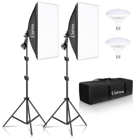 Hassch Softbox Lighting Kit Photo Equipment Studio Softbox 20 x 27 with E27 Socket and 2x5500K Instant Brightness Energy Saving Lighting Bulbs Black