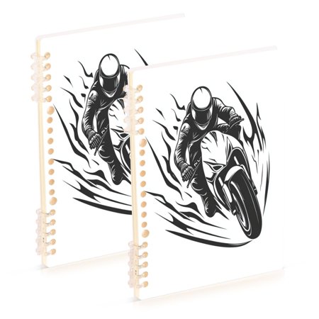 Wirebound Notebook Hardcover Spiral Notebooks Black and White Biker 60 Pages 80 GSM 5.7 x 8.3in