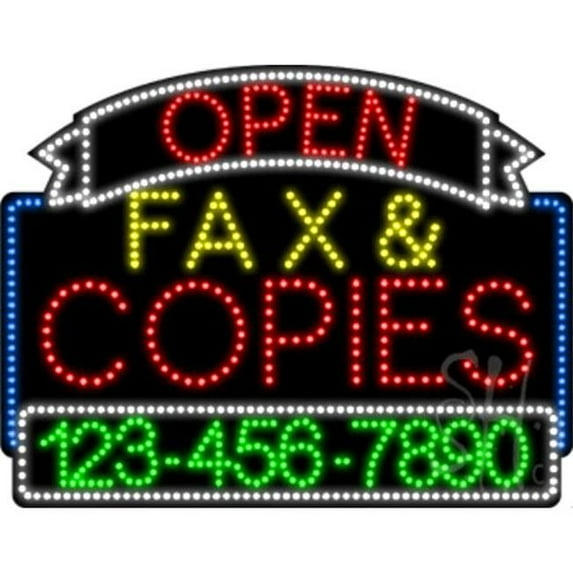 Everything Neon L100-7141 Fax Copies Open with Phone Number Animated LED Sign 24'' Tall x 31'' Wide x 1'' Deep