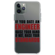 DistinctInk Clear Hybrid Case for Apple iPhone 12 Pro Max (6.7" Screen) - Date Engineer or Raise Your Standards - Shockproof Protection