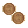 thumbnail image 1 of Oleegame 2PC Produce Storage Rattan Round Serving Tray Hand Woven Rattan Tray Serving Tray With Handles Wicker Tray Basket Tray For Bread Fruit Food Coffee Breakfast Display Yellow, 1 of 7