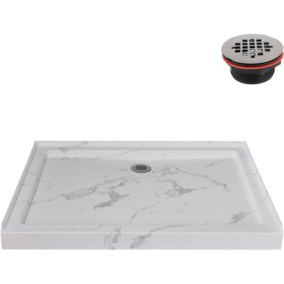 Streamline NTM-900-60MB-AL 60 in. x 36 in. Alcove Acrylic Shower Base in Matte Marble with Center Drain, Drain Included