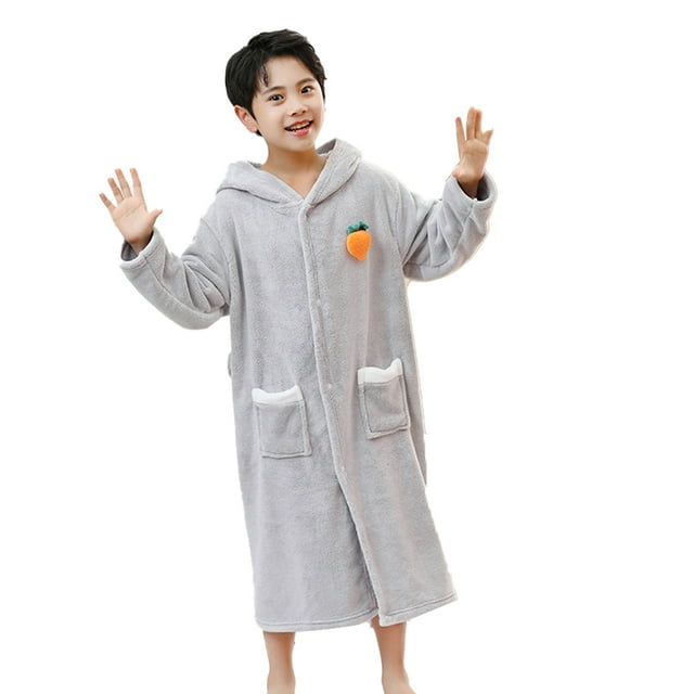 LYMAYTER Kids Boys Robe Bathrobe Loose Cute Rabbit Bathrobe Autumn Winter with a Hat Bathrobe for Toddler 6-12Y