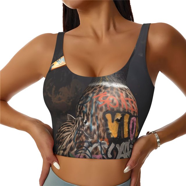 Fotbe Graffiti Cool Duck Sujetador Deportivo Largo sin Aros para Mujer con Almohadillas y Soporte Medio, Transpirable y Absorbente, Camiseta Tipo Chaleco o Tank Top-X-Large