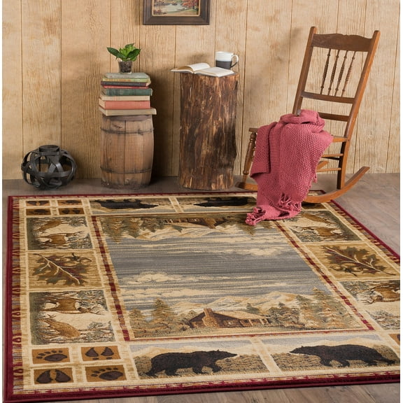 Nature Novelty 5' x 7' Red and Ivory Polypropylene Indoor Area Rug