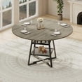 thumbnail image 1 of 47" Round Dining Table for 4-6, Farmhouse Kitchen Table with Metal Base and Storage Shelf, Wooden Dining Table Set for Small Space Kitchen, Dining Room, 1 of 8