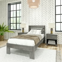 Max & Lily Twin Bed Frame, Farmhouse Solid Wood Platform Bed with Slatted Headboard, Driftwood