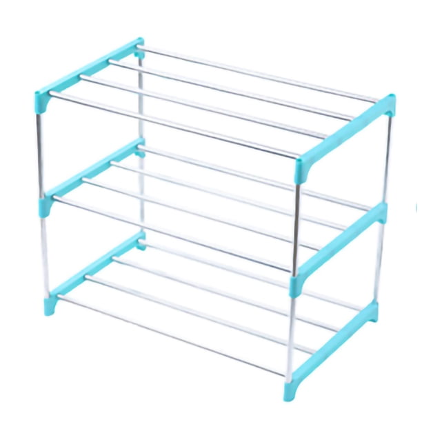 Shoe Organizer Stainless Steel Shoe Rack Multilayer Assemble Shoe Storage Rack DIY Reinforced For Home Blue 3 Layers 47x26x38cm / 18.50x10.24x14.96in