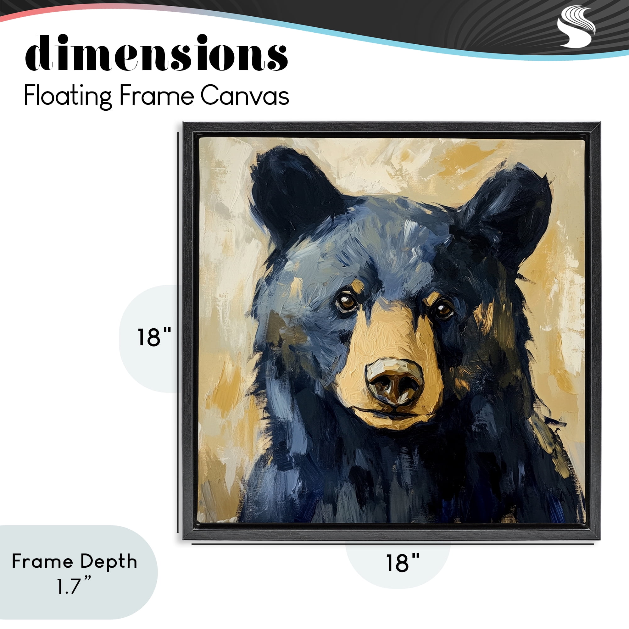 Stupell Industries Big Bear with Brushstrokes Black Framed Floater Canvas Wall Art, design by Petal Prints Design