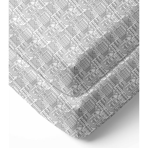 Bacati - Clouds in the City White/Grey Cityscape Crib/Toddler Fitted Sheets