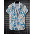 thumbnail image 3 of Camisa hawaiana con estampados irregulares coloridos para hombre, blusa de solapa de manga corta con estampado 3D de hojas de árbol, camisas hawaianas de calle de verano, 3 of 5