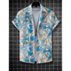 thumbnail image 3 of Camisa hawaiana con estampados irregulares coloridos para hombre, blusa de solapa de manga corta con estampado 3D de hojas de árbol, camisas hawaianas de calle de verano, 3 of 5