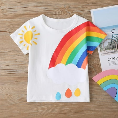 

Summer hort Sleeve Crew Tees Children s Cartoon Rainbow Print Fashion Short Sleeve White Casual children clothing Unsex (12M-6Y)