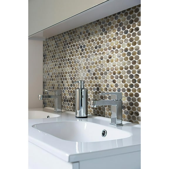 Apollo Tile   10 pack 12.2-in x 12.2-in Beige Penny Round Glass Mosaic Floor and Wall Tile (10.34 Sq ft/case)