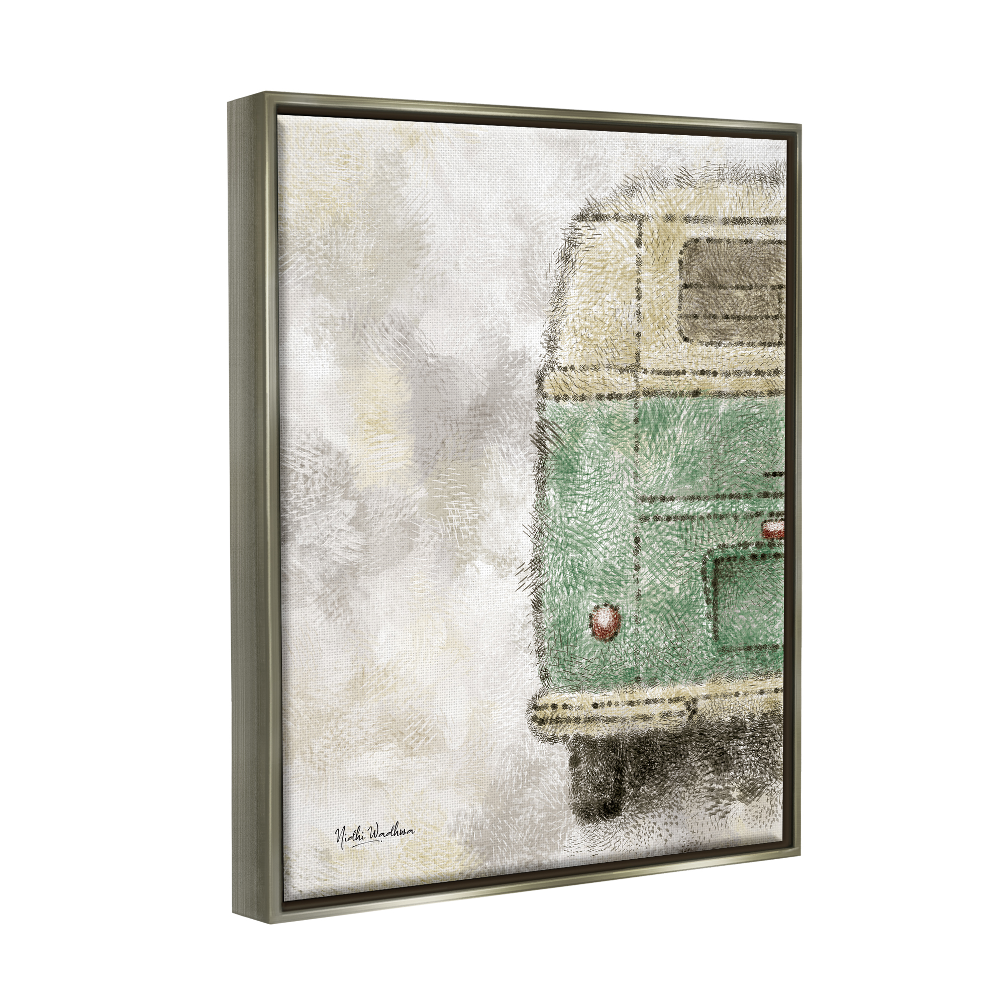 Stupell Industries Abstract Minibus View Transportation Painting Gray Floater Framed Art Print Wall Art, 17 x 21