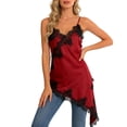 thumbnail image 4 of QUNYINEY Lace Women's Nightgown Short Sleeve Red Sleep Dress Satin Knee Length Spaghetti Strap V Neck Womens Loungewear, 4 of 5
