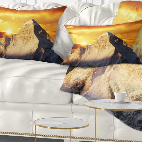 Designart Shivling Garhwal Himalaya At Sunset - Landscape Printed Throw Pillow - 12x20