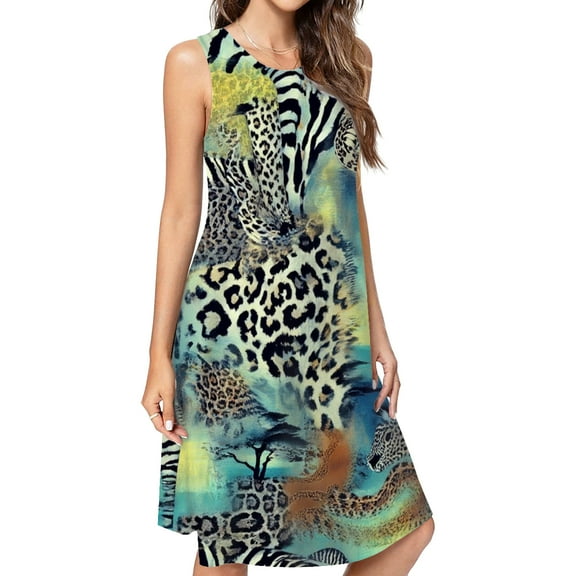 Safari Animal Print Vibrant Spring Summer Dresses For Women Fashion Dress Casual Sleeveless Loose Sundress With Pockets