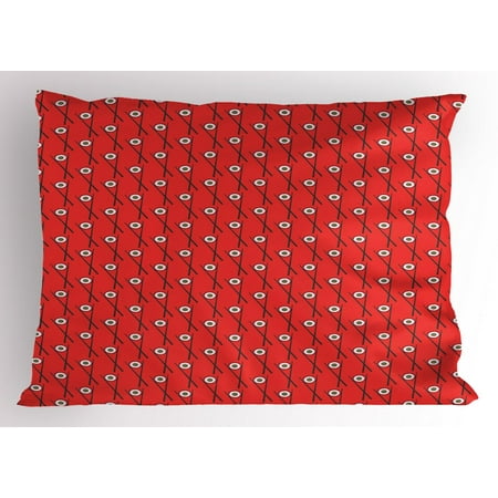- Sushi Pillow Sham, Maki Rolls Surrounded with Pair of Chopsticks Repeating Order, Decorative Standard Size Printed Pillowcase, 26 X 20 Inches, Charcoal Grey Vermilion White, by Ambesonne