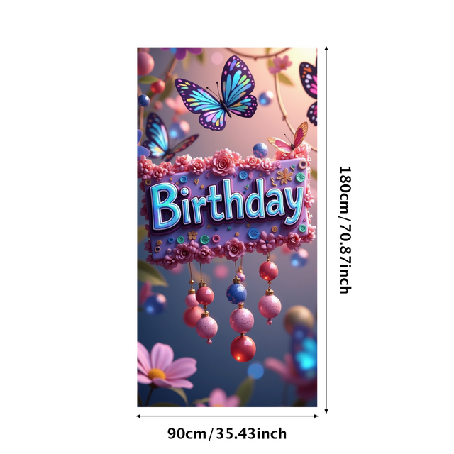 Colorful Butterfly Themed Happy Birthday Backdrop Banner Party Decorations Photography Props Birthday Party Supplies Decor Background