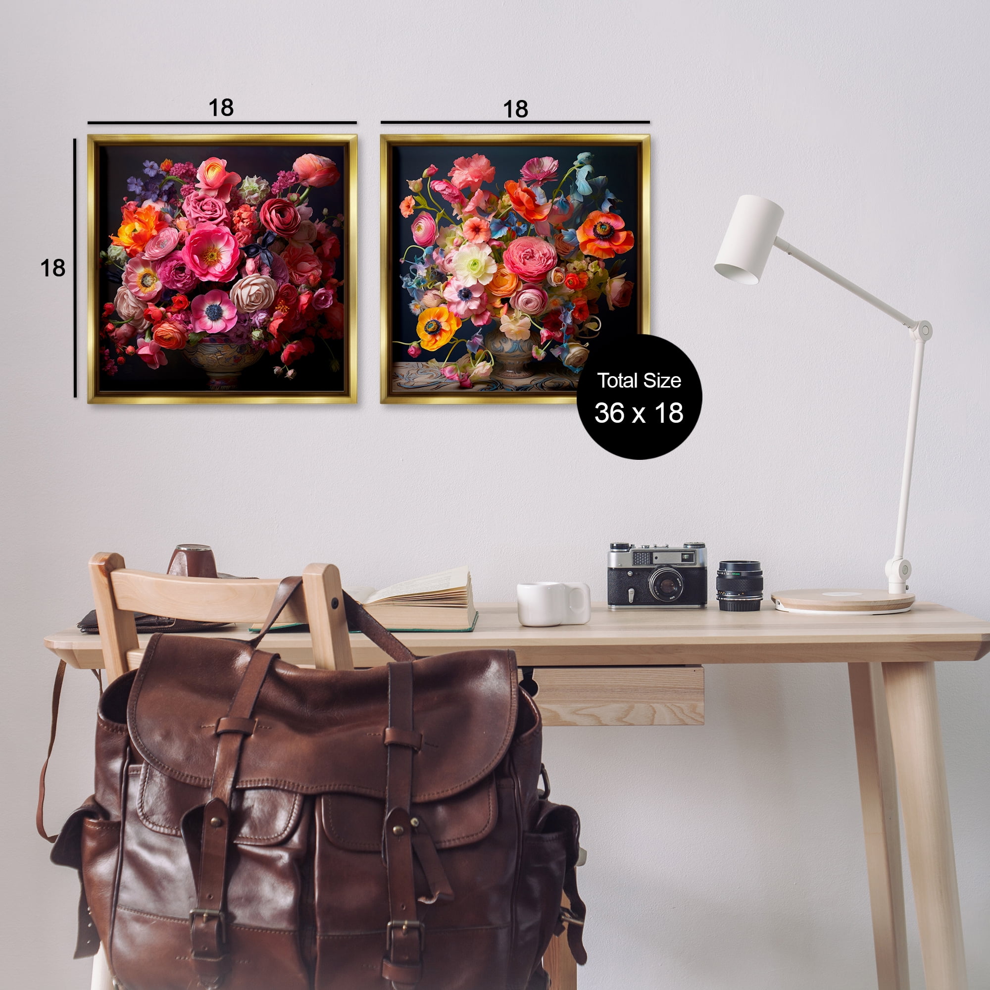 Stupell Industries Stunning Still Life Floral Arrangement Plants & Flowers Photography Gold Floater Framed Canvas Art Print Wall Art, 18 x 18, Set of 2