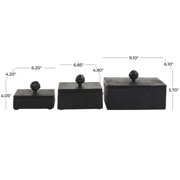 DecMode Black Marble Decorative Box with Black Knobs, 3 Count