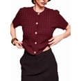 thumbnail image 1 of Women Short Sleeve Cardigan Cable Knit Cropped Button Down Crewneck Sweater Tops Red S, 1 of 9