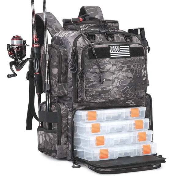 50L Fishing Backpack with Rod Holders and Tackle Storage