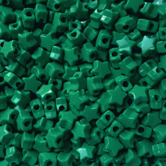 Star Beads Green Opaque 13mm Pony Beads Large Hole Made in USA