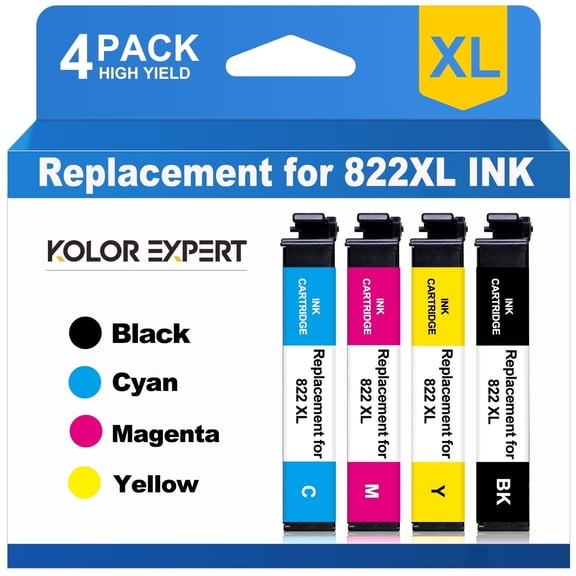 822XL Ink Cartridge Compatible for Epson 822 Ink 822xl Use with Epson Workforce Pro WF-3820 WF-4820 WF-4830 Printer (Black Cyan Magenta Yellow, 4-Pack)