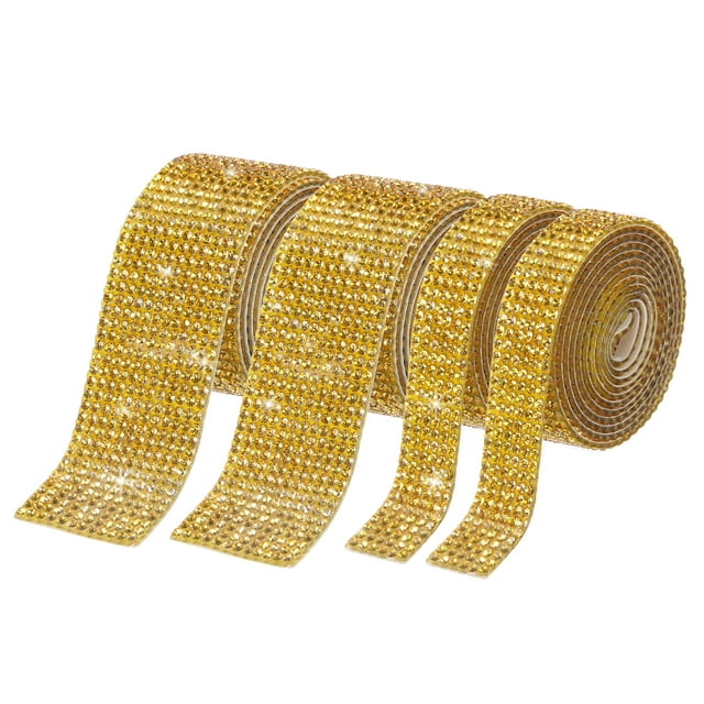 Unique Bargains 2 Roll 1 Yard 13.5/27mm Self Adhesive Crystal Rhinestone Ribbon for Crafts Project, Light Gold