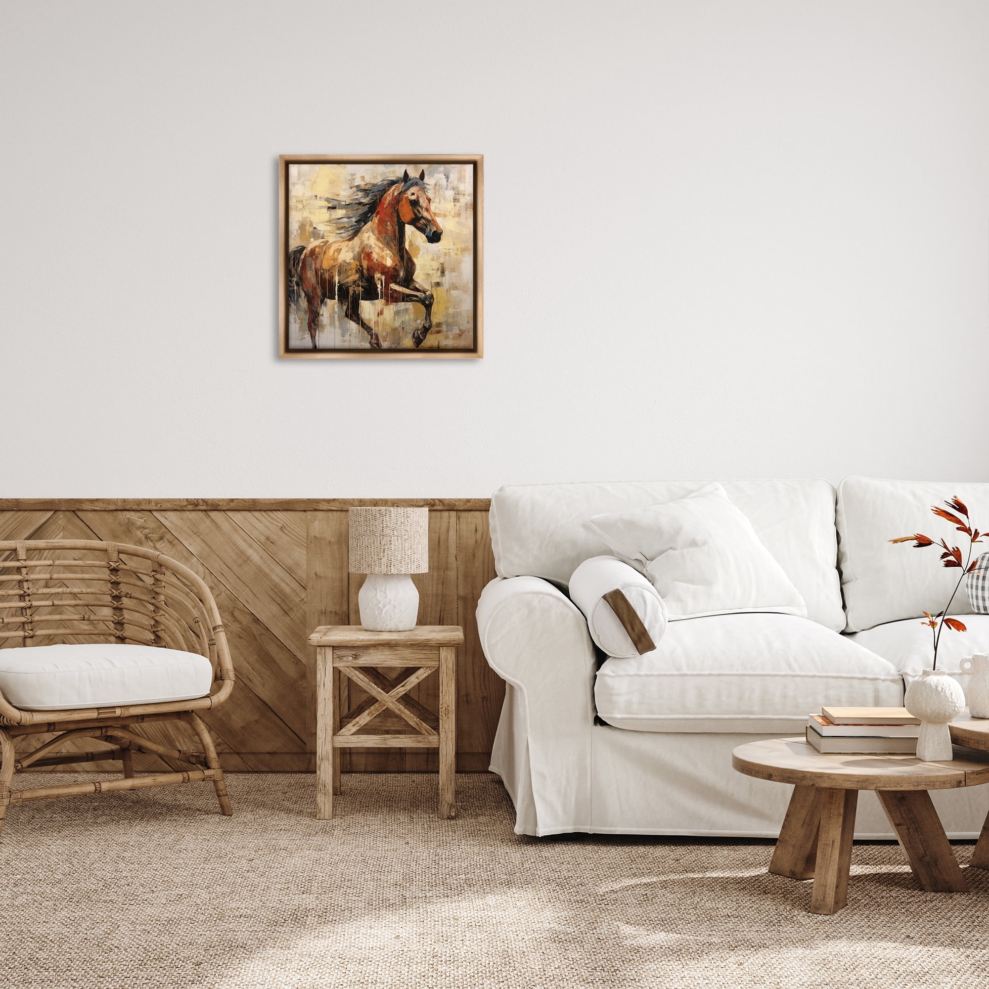 Stupell Industries Modern Brown Horse Animals & Insects Painting Brown Floater Framed Canvas Art Print Wall Art, 25 x 25