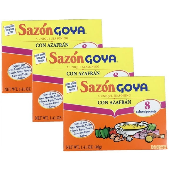 Goya Sazon Con Azafran - Latin Seasoning with Saffron 1.41 oz 3 Pack