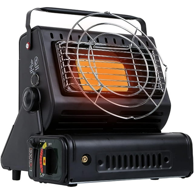 Gas Heating Ceramic Gas Heater, 2-in-1, Portable 1.3 kW Gas Heater, Camping Heating with Grill, Mobile Mini Butane Gas, Gas Stove for Outdoor Heating, Boiling Water and Cooking