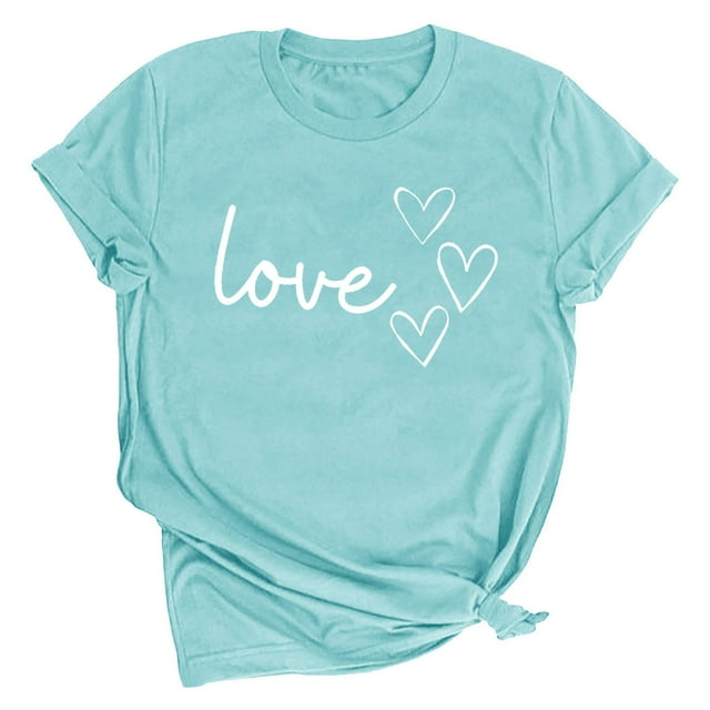Diufon Hauts de la Saint-Valentin pour Femmes Décontracté Tendance Manches Courtes Col Rond Chemisier Imprimé Graphique Mignon