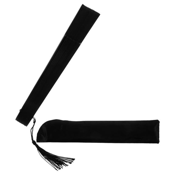 Raindrops  Bamboo Silk Folding Fan Foldable Bag Women Hand Held Miss Black