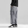 thumbnail image 5 of PEASKJP Men's Classic Fit Pants Loose Fit Elastic Drawstring Waist Straight-Legs Summer Long Pants, Gray M, 5 of 5