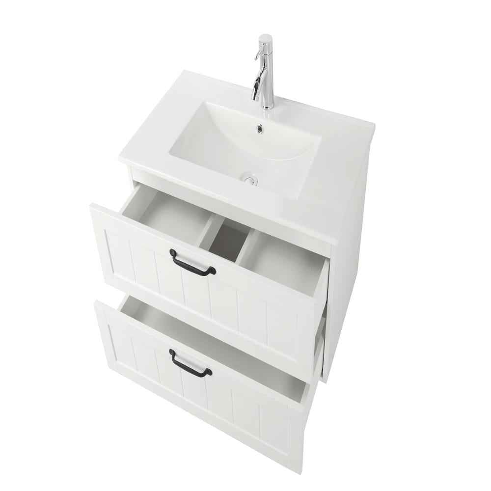 Spaco 31.5" Bathroom Vanities Cabinet with Sink Combo and Soft-Close System, Wall Mounted Floating Cabinet with Decor Line and 2 Extra Big Drawers, White