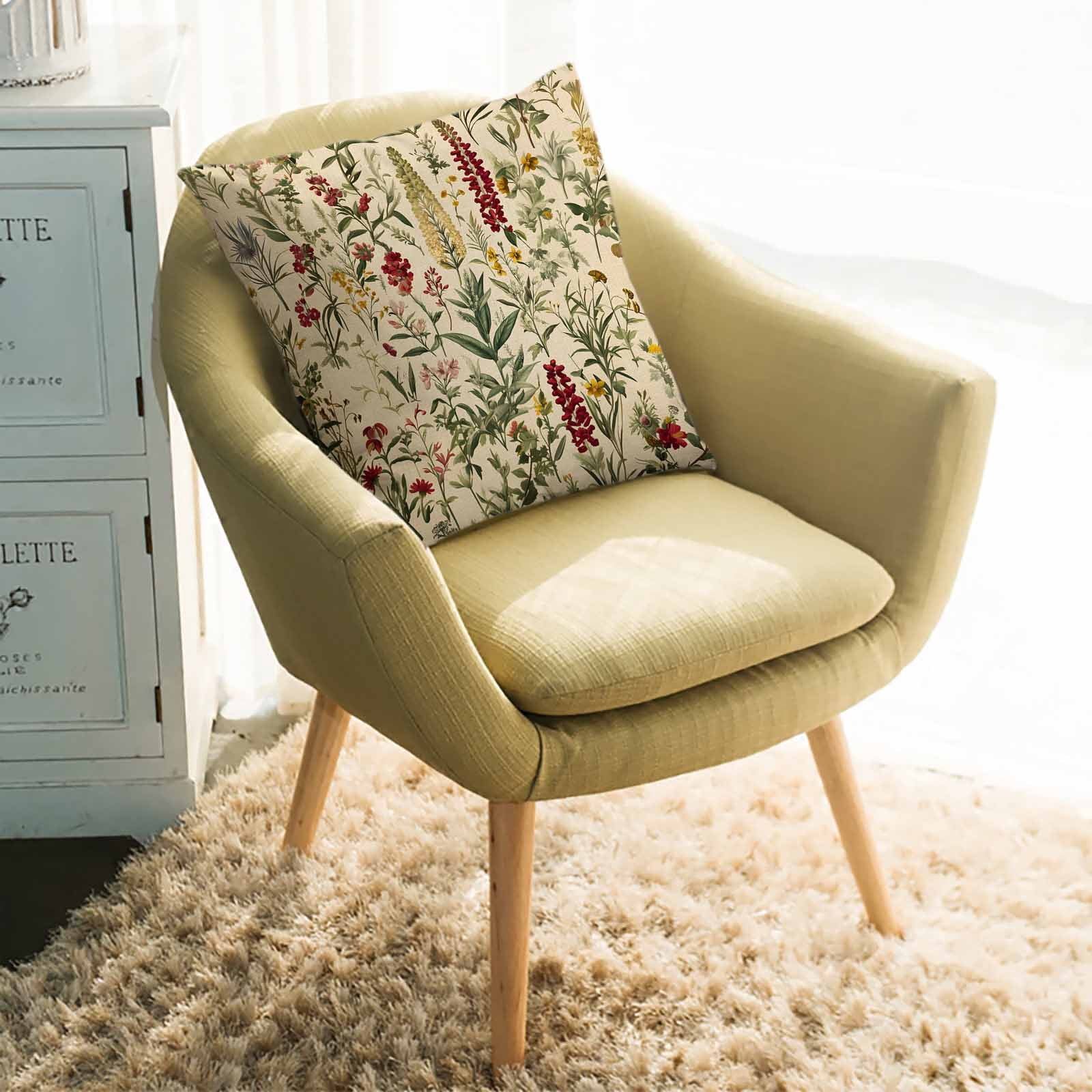 Throw Pillow Covers 26x26 Inch, Rustic Botanical Decorative Pillow Cases for Couch Sofa Bed, Vintage Floral Wildflower Cotton Linen Square Home Decor Pillowcases with Hidden Zipper