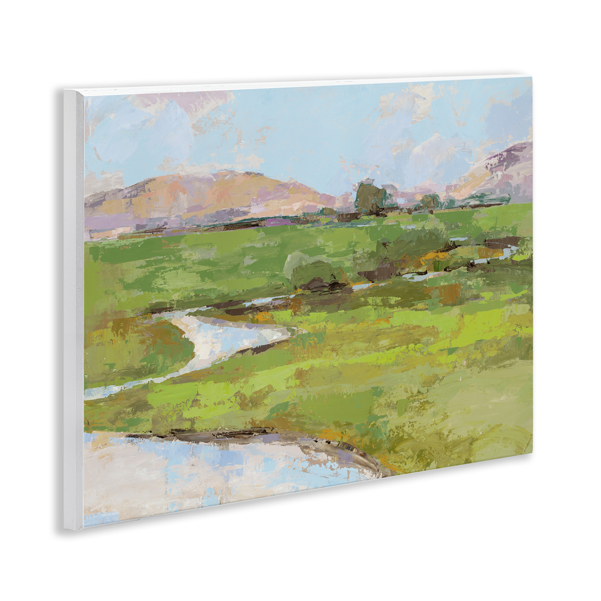 Stupell Industries Hillside Winding Stream Landscape Painting Unframed Art Print Wall Art, 14 x 11