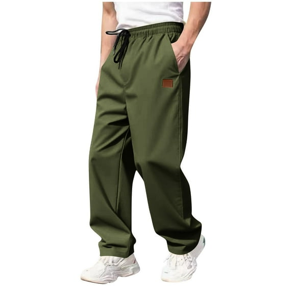 Chiccall Men's Wide Leg Pants Loose Straight Leg Trousers Elastic Waist Drawstring Open Bottom Casual Pants with Pockets