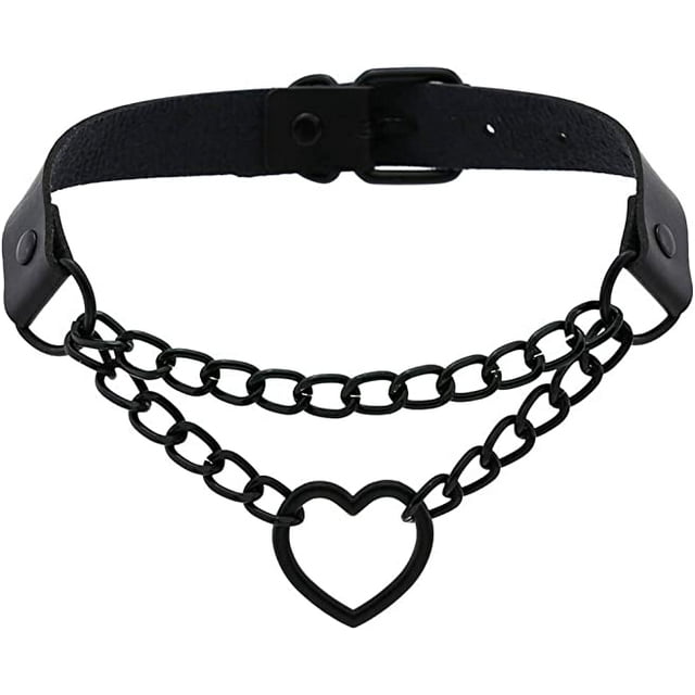 Collar ajustable TUNC Sencillez PU cuero sintético negro gótico punk corazón