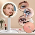 thumbnail image 2 of ROWIDE Espejo de Maquillaje Iluminado,Espejo de Aumento Doble Cara 1X/10X con 3 Luces de Color,Brillo y Altura Ajustables,360&deg; Rotaci&oacute;n,Carga USB, 2 of 7