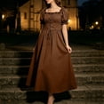 thumbnail image 3 of KICILVS Medieval Dress Women Solid Color Puff Sleeve Maxi Gown Ruched Bust Lace Up Waist A Line Renaissance Party Dress Brown, 3 of 9