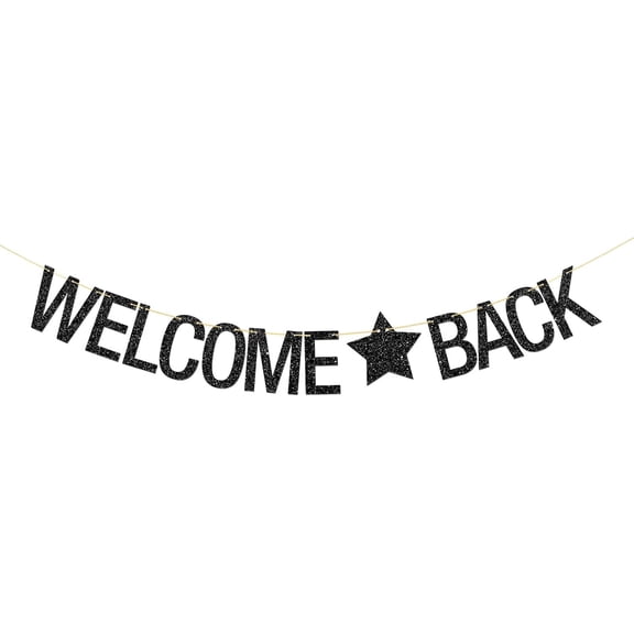 Welcome Back Banner - Retirement Party Supplies - Welcome Home Party Decorations - Black Glitter