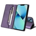 thumbnail image 2 of For iPhone 14 Flip Wallet Phone Case,[RFID Blocking]PU Leather Magnetic Folio Cover,With Card Slots,Flip Folding Kickstand,Shockproof TPU Anti-fall Rugged Phone Case Cover,Purple, 2 of 9