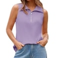 thumbnail image 5 of Summer Sleeveless Half Sleeve Solid Knit Tops Lapel Tank Vest, 5 of 6
