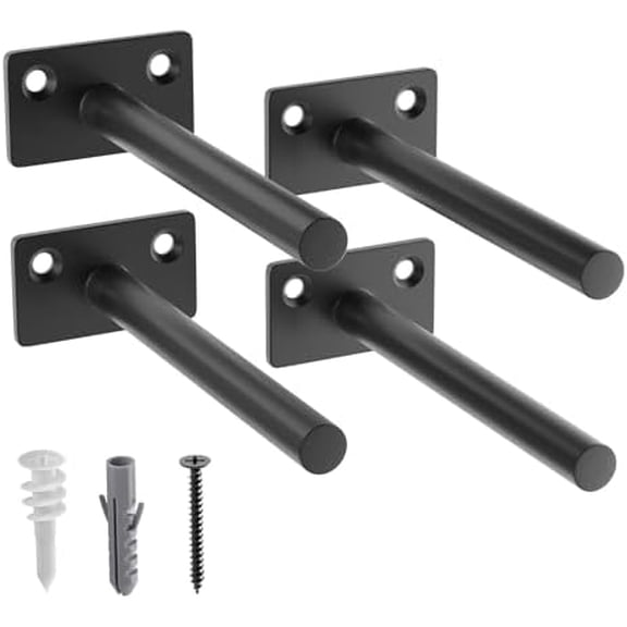 Black 4 Pack-5 inch Floating Shelf Bracket, Hidden Brackets for Floating Wood Shelves